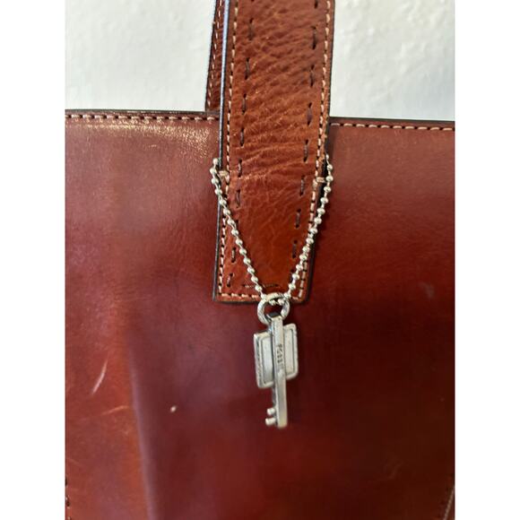 Vintage Fossil Tote Bag Brown Leather 12" x 15" - Picture 2 of 7